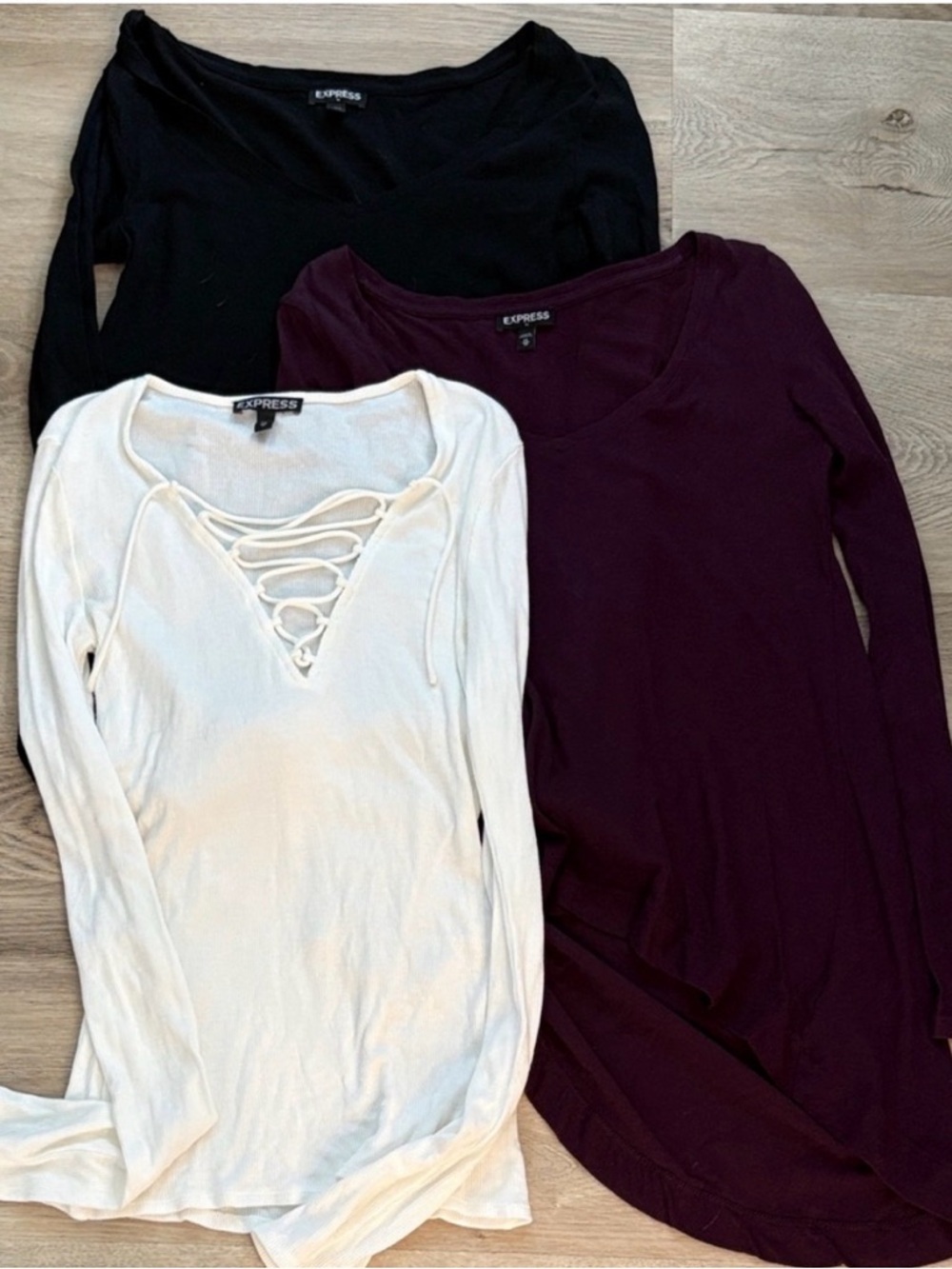 EXPRESS long sleeve shirts bundle lot sz XS white purple black capsule wardrobe